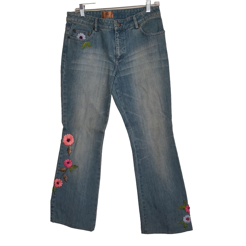 Vintage Y2K Embroidered Denim Jeans Sz 6 Dana Buchman Ileana Boho Boot Cut - Picture 2 of 16